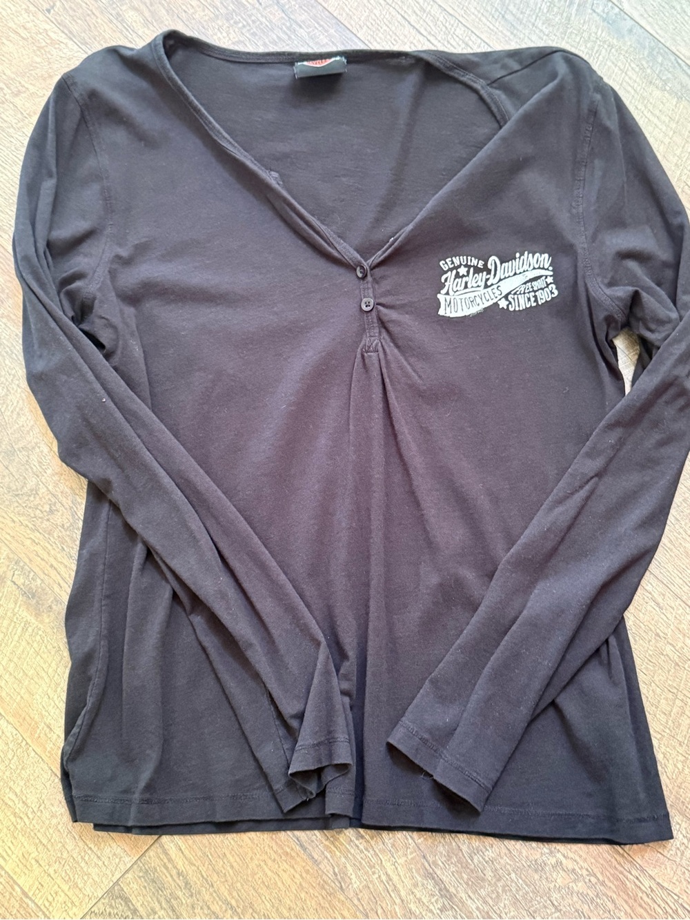 Harley-Davidson Women’s Black Long-Sleeve Henley with Chest Script Logo